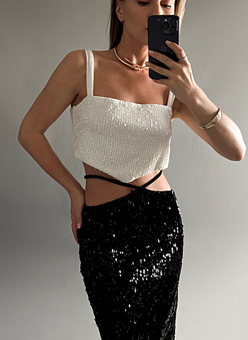 Топ с пайетками "Зажигаю звезды" индивидуальный пошив Молочный