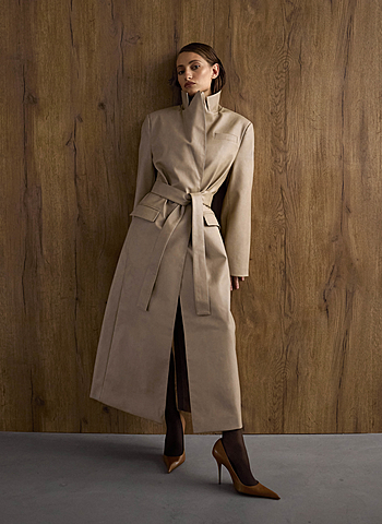 Тренч из кожи 002 Бежевый