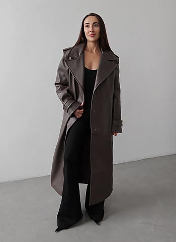 Утепленный тренч с акцентным плечом 027 Коричневый
