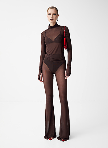 Брюки - клеш из сетки NAKED NIGHT  Коричневый