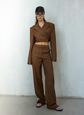 Брюки свободной посадки с не обработанным краем Коричневый