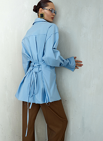 Рубашка из хлопка с лентами Голубой