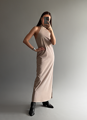 Платье макси со стойкой индивидуальный пошив Бежевый